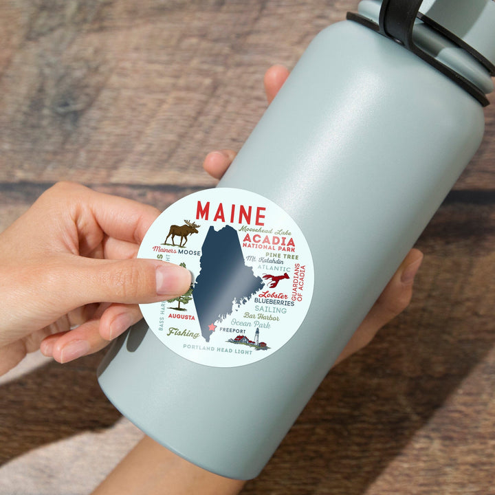 Ocean Park, Maine, Typography and Icons, Contour, Vinyl Sticker Sticker Lantern Press 