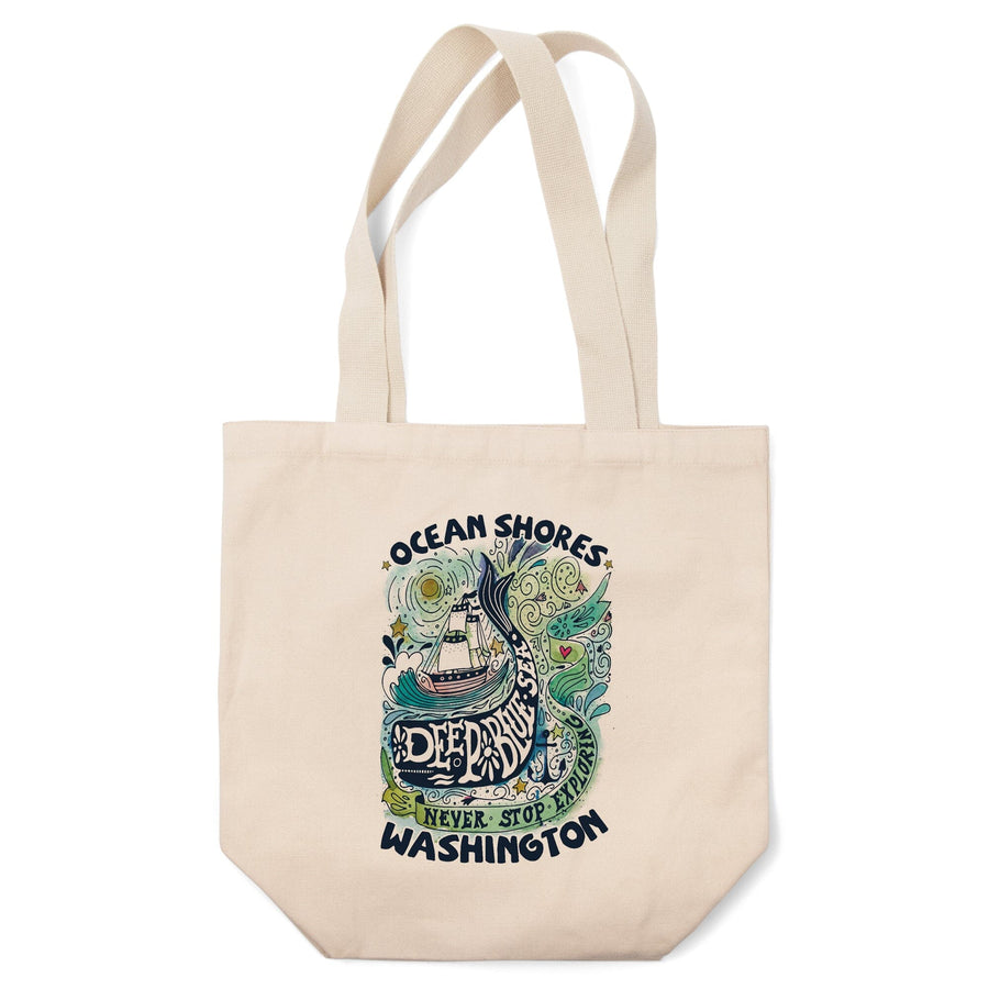 Ocean Shores, Washington, Watercolor Whale, Deep Blue Sea, , Artwork, Tote Bag Totes Lantern Press 