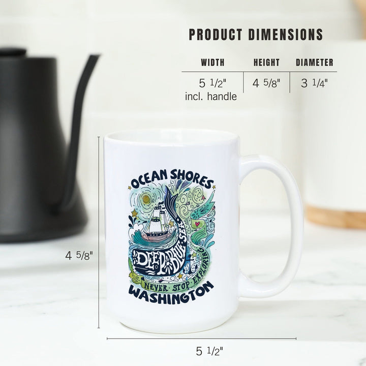 Ocean Shores, Washington, Watercolor Whale, Deep Blue Sea, Contour, Artwork, Ceramic Mug Mugs Lantern Press 