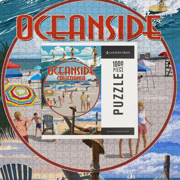 Oceanside, California, Beach Montage, Jigsaw Puzzle Puzzle Lantern Press 