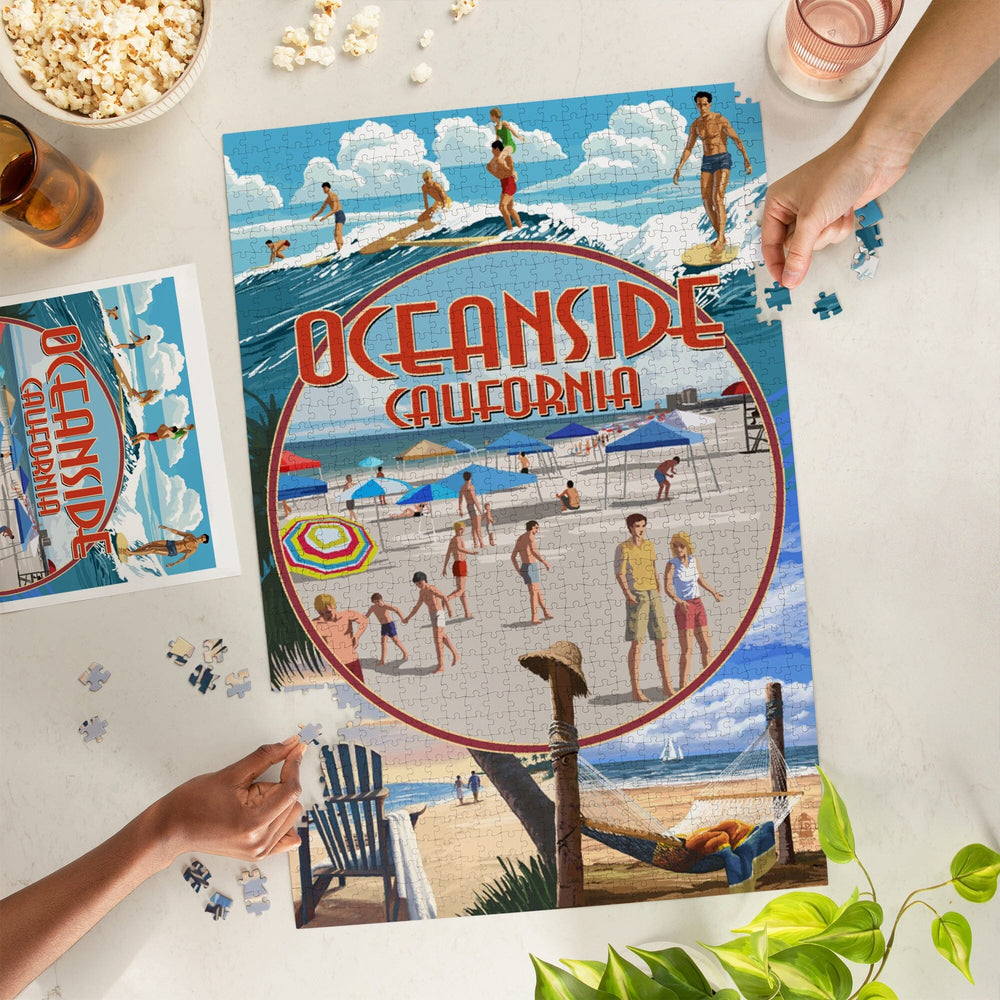 Oceanside, California, Beach Montage, Jigsaw Puzzle Puzzle Lantern Press 