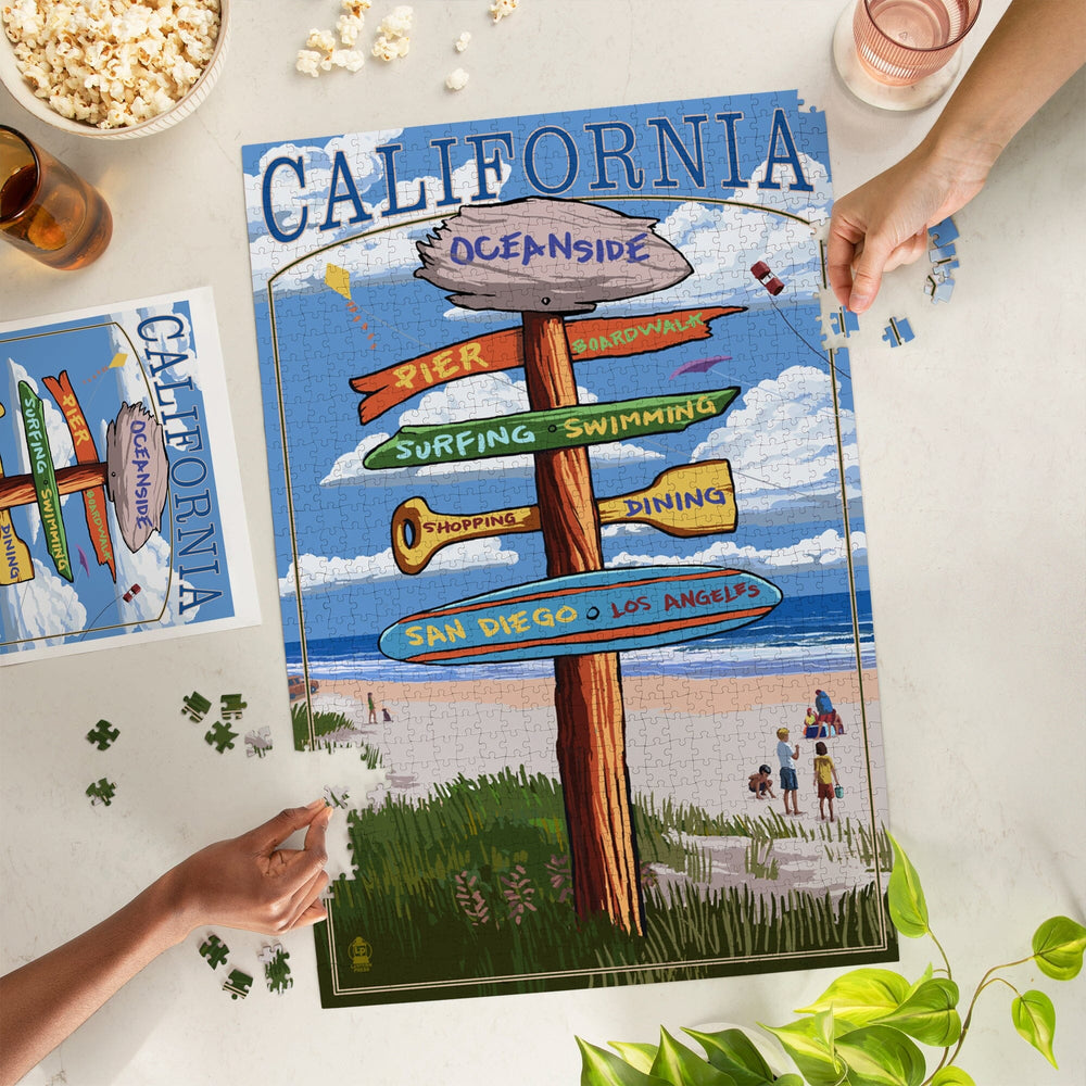 Oceanside, California, Destinations Sign, Jigsaw Puzzle Puzzle Lantern Press 
