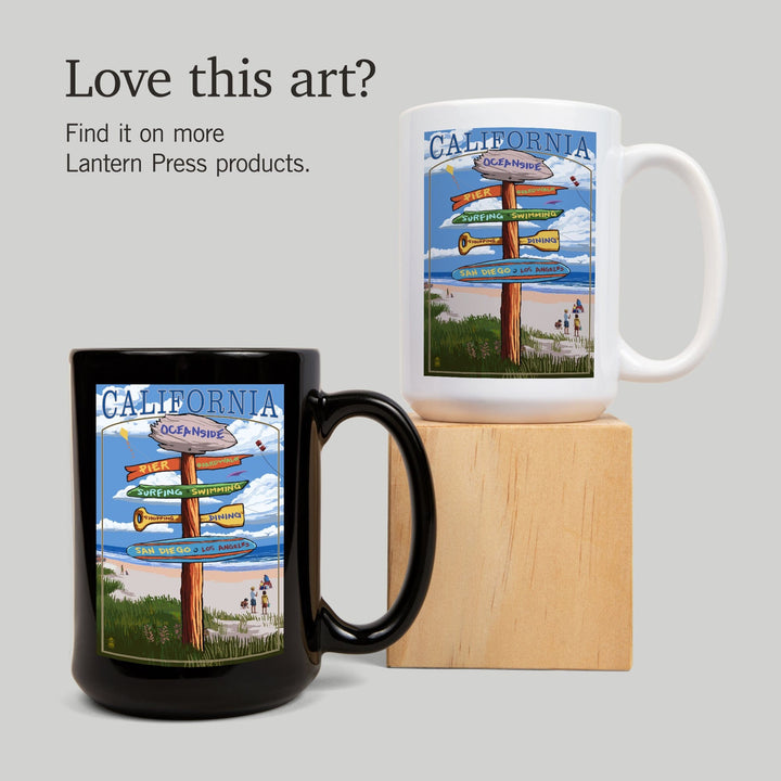 Oceanside, California, Destinations Sign, Lantern Press Artwork, Ceramic Mug Mugs Lantern Press 