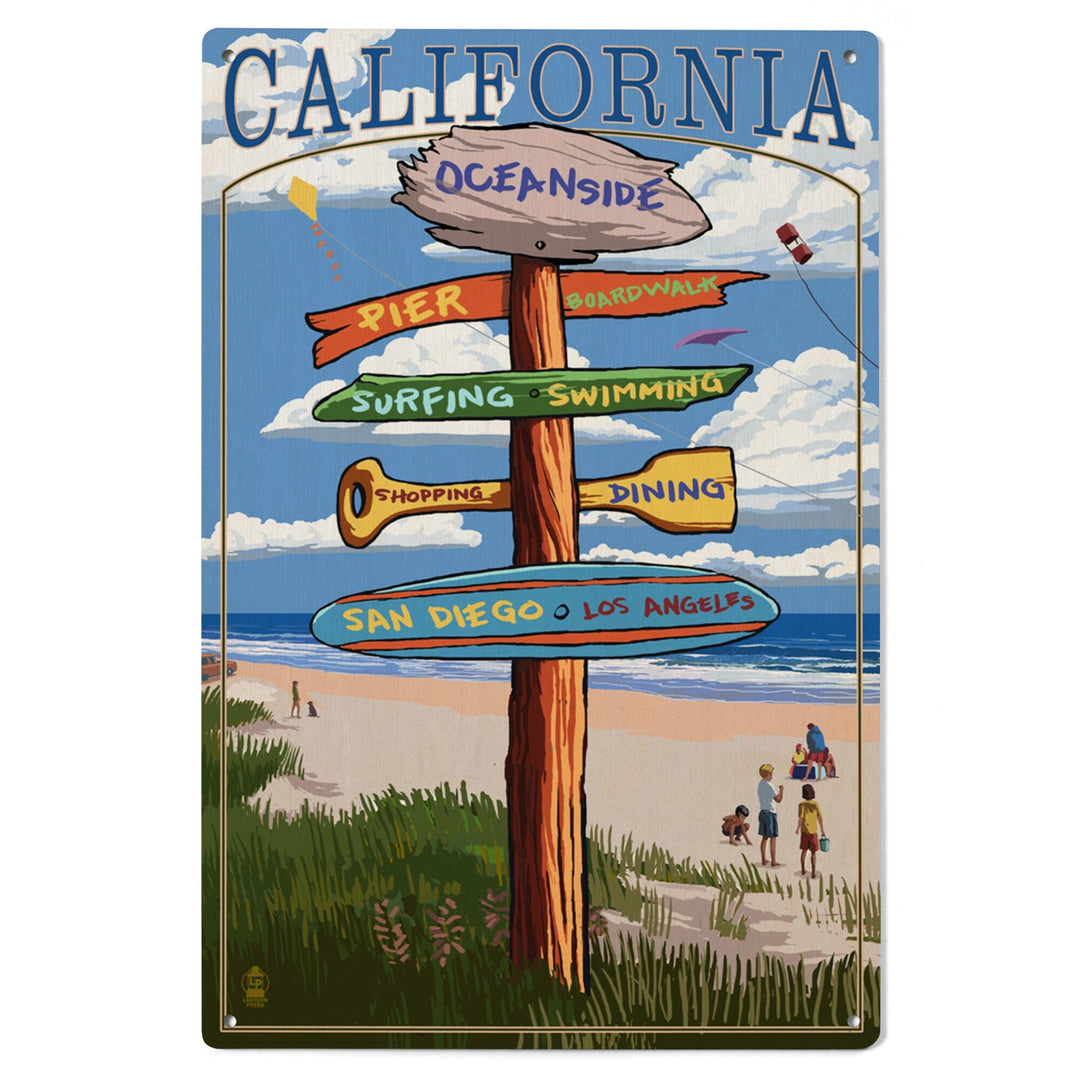 Oceanside, California, Destinations Sign, Lantern Press Artwork, Wood Signs and Postcards Wood Lantern Press 
