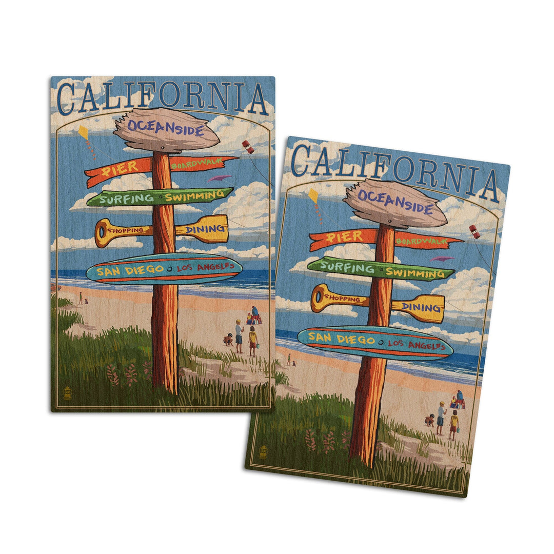 Oceanside, California, Destinations Sign, Lantern Press Artwork, Wood Signs and Postcards Wood Lantern Press 4x6 Wood Postcard Set 