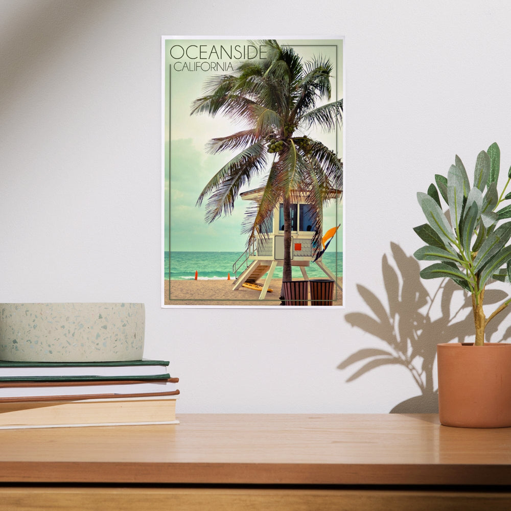Oceanside, California, Lifeguard Shack and Palm, Art & Giclee Prints Art Lantern Press 