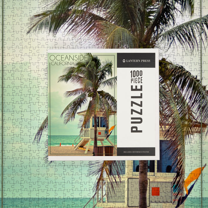 Oceanside, California, Lifeguard Shack and Palm, Jigsaw Puzzle Puzzle Lantern Press 