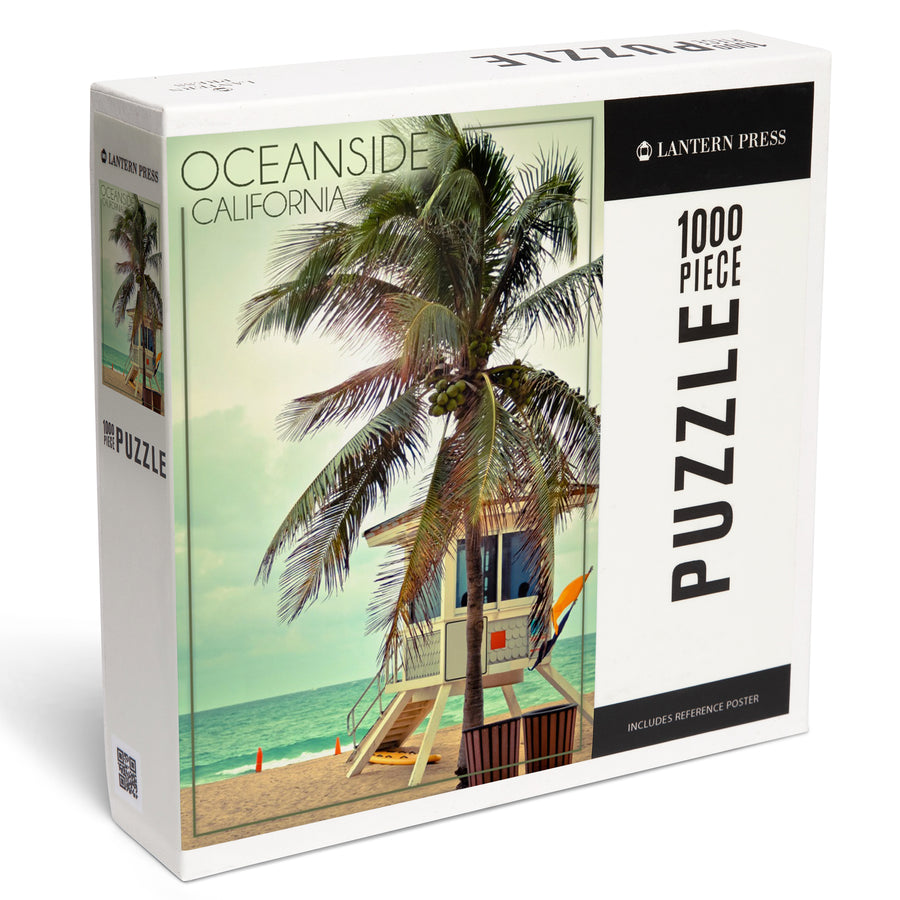 Oceanside, California, Lifeguard Shack and Palm, Jigsaw Puzzle Puzzle Lantern Press 
