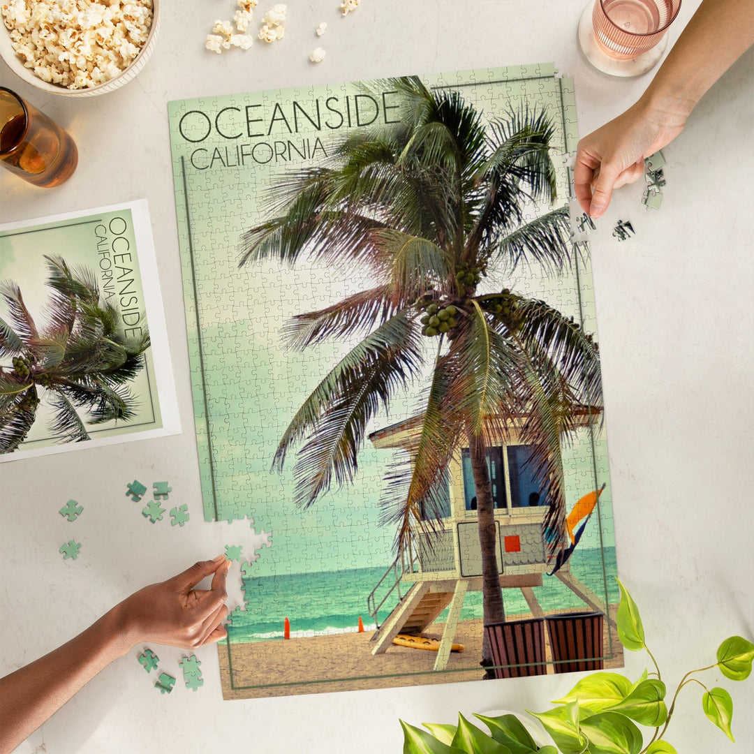 Oceanside, California, Lifeguard Shack and Palm, Jigsaw Puzzle Puzzle Lantern Press 