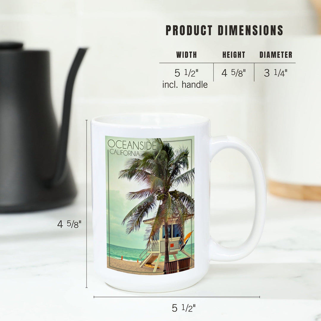 Oceanside, California, Lifeguard Shack and Palm, Lantern Press Photography, Ceramic Mug Mugs Lantern Press 