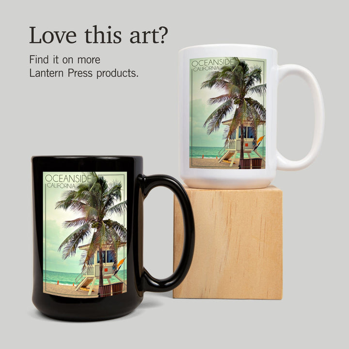 Oceanside, California, Lifeguard Shack and Palm, Lantern Press Photography, Ceramic Mug Mugs Lantern Press 