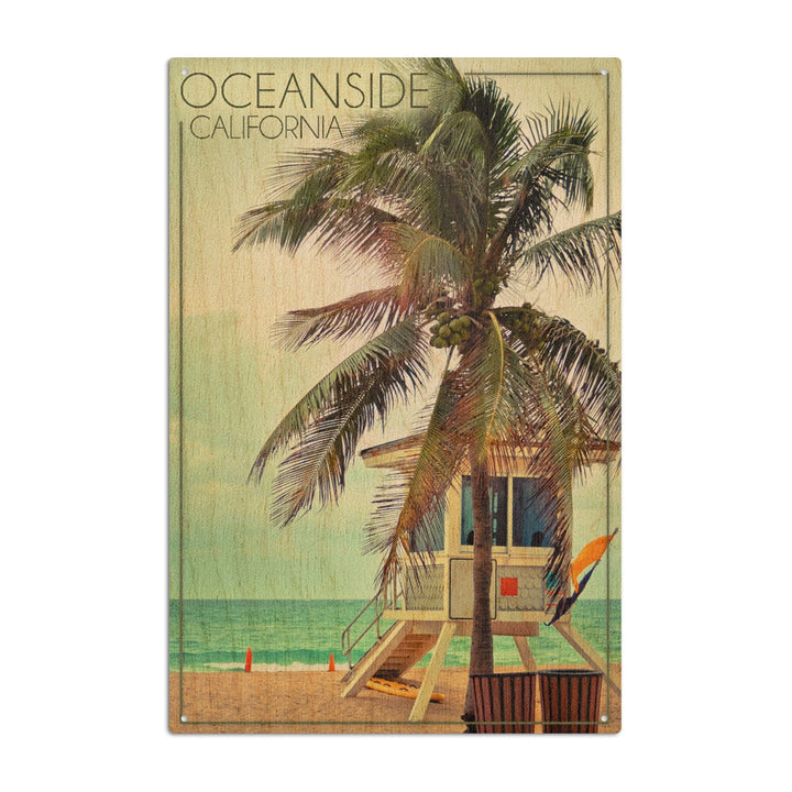 Oceanside, California, Lifeguard Shack and Palm, Lantern Press Photography, Wood Signs and Postcards Wood Lantern Press 10 x 15 Wood Sign 