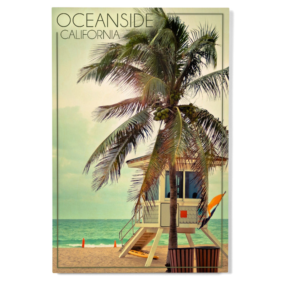 Oceanside, California, Lifeguard Shack and Palm, Lantern Press Photography, Wood Signs and Postcards Wood Lantern Press 