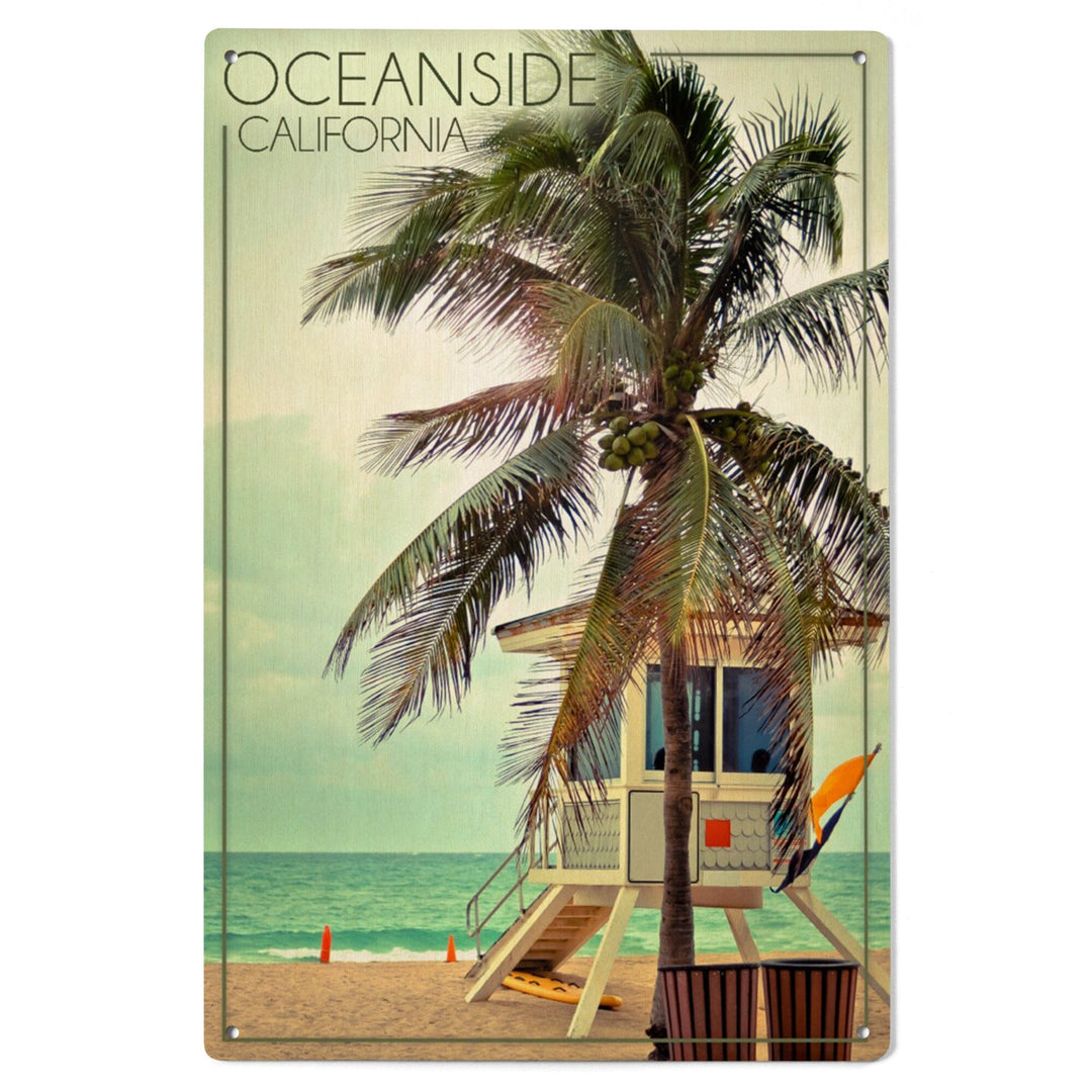 Oceanside, California, Lifeguard Shack and Palm, Lantern Press Photography, Wood Signs and Postcards Wood Lantern Press 