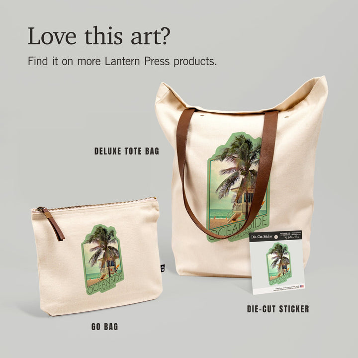 Oceanside, California, Lifeguard Shack and Palm,, Organic Cotton Zipper Pouch, Go Bag Totes Lantern Press 