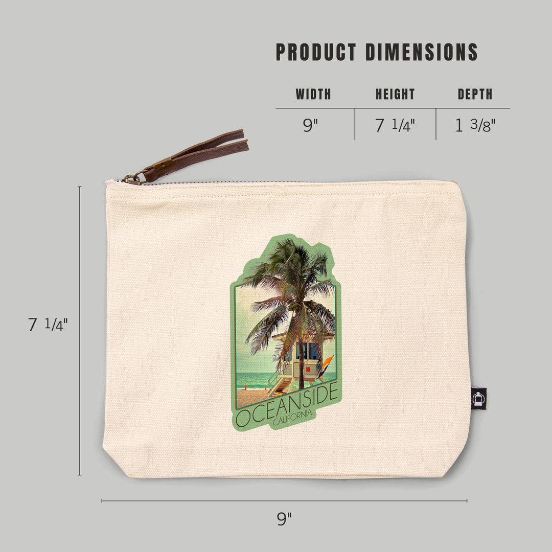 Oceanside, California, Lifeguard Shack and Palm,, Organic Cotton Zipper Pouch, Go Bag Totes Lantern Press 