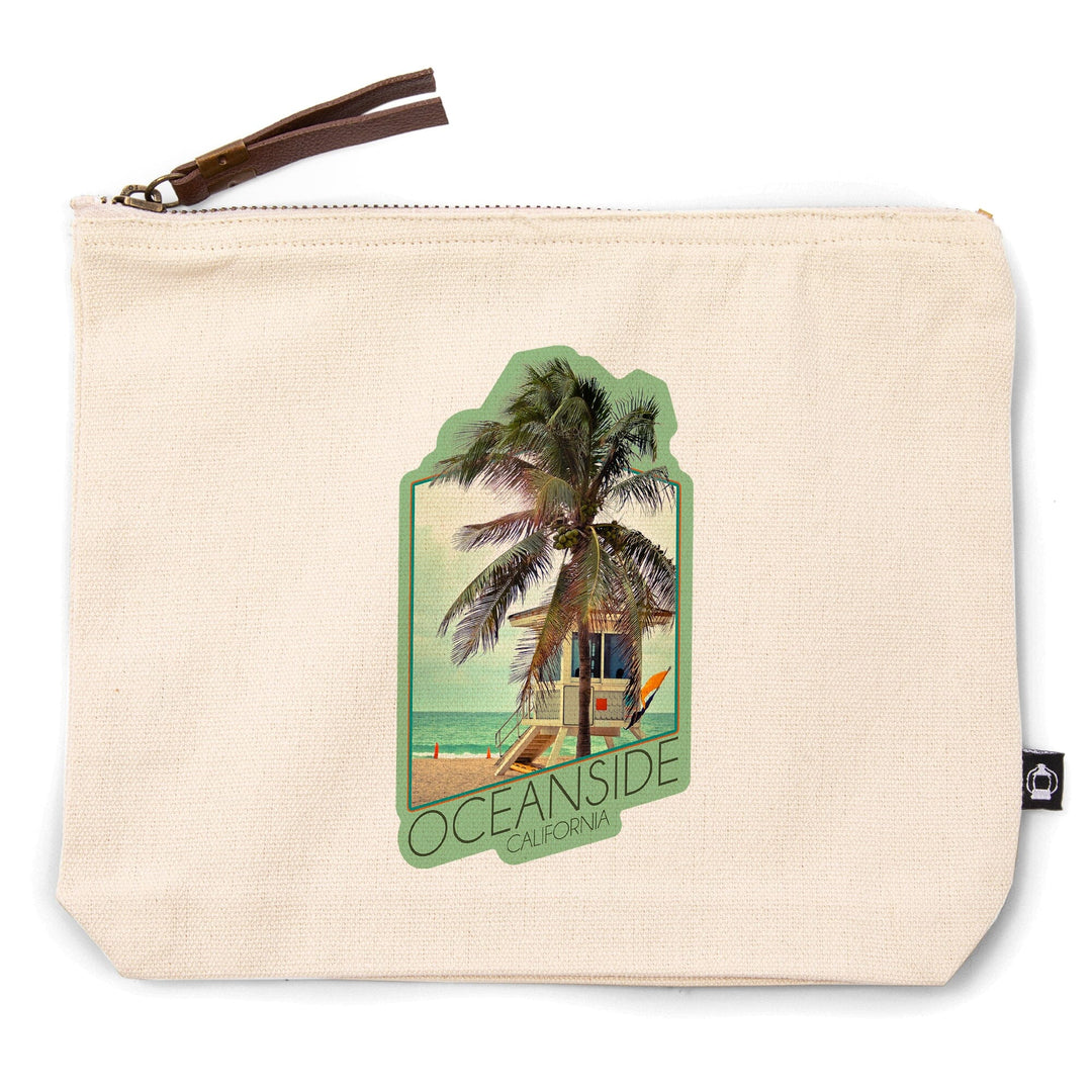 Oceanside, California, Lifeguard Shack and Palm,, Organic Cotton Zipper Pouch, Go Bag Totes Lantern Press 