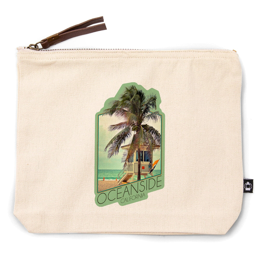 Oceanside, California, Lifeguard Shack and Palm,, Organic Cotton Zipper Pouch, Go Bag Totes Lantern Press 
