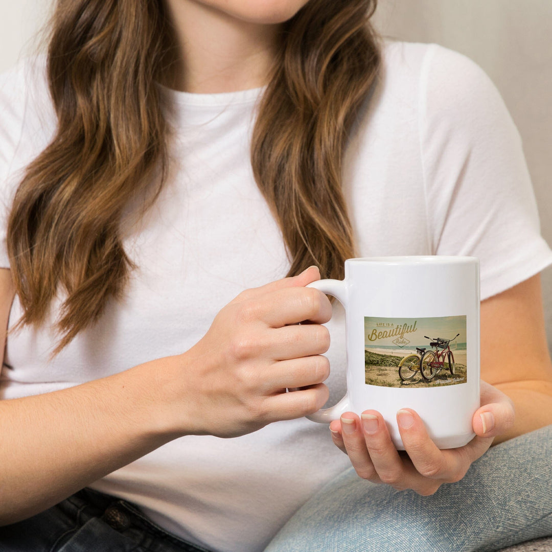 Ocracoke Island, North Carolina, Life is a Beautiful Ride, Beach Cruisers, Lantern Press Photo, Ceramic Mug Mugs Lantern Press 