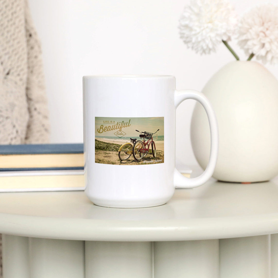 Ocracoke Island, North Carolina, Life is a Beautiful Ride, Beach Cruisers, Lantern Press Photo, Ceramic Mug Mugs Lantern Press 