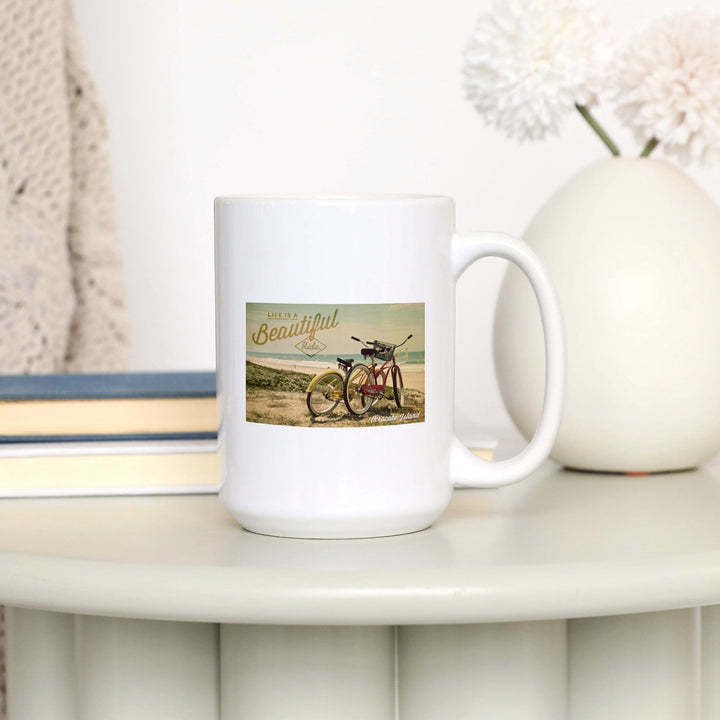 Ocracoke Island, North Carolina, Life is a Beautiful Ride, Beach Cruisers, Lantern Press Photo, Ceramic Mug Mugs Lantern Press 