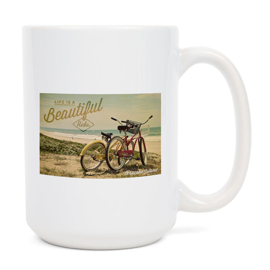 Ocracoke Island, North Carolina, Life is a Beautiful Ride, Beach Cruisers, Lantern Press Photo, Ceramic Mug Mugs Lantern Press 