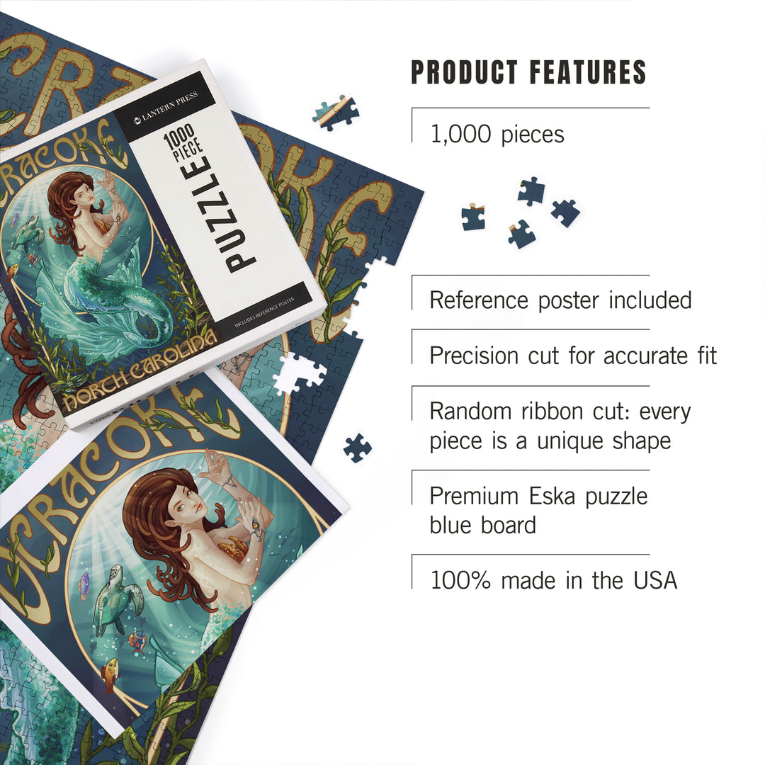 Ocracoke, North Carolina, Mermaid, Jigsaw Puzzle Puzzle Lantern Press 