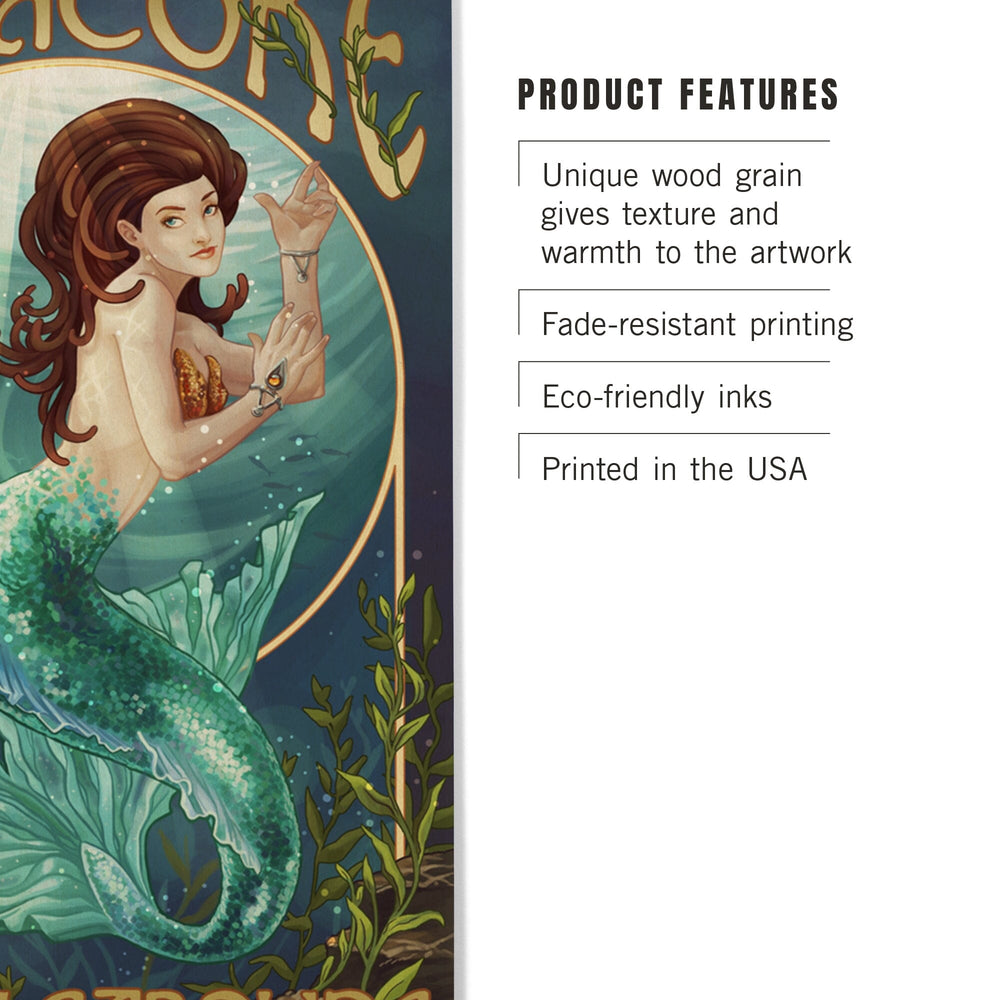 Ocracoke, North Carolina, Mermaid, Lantern Press Poster, Wood Signs and Postcards Wood Lantern Press 