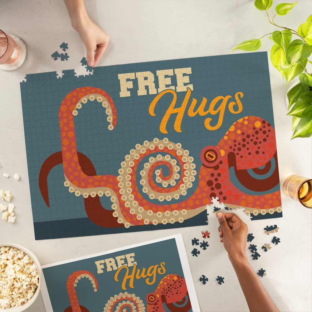 Octopus, Geometric, Free Hugs, Jigsaw Puzzle Puzzle Lantern Press 