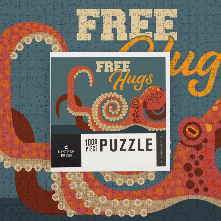 Octopus, Geometric, Free Hugs, Jigsaw Puzzle Puzzle Lantern Press 