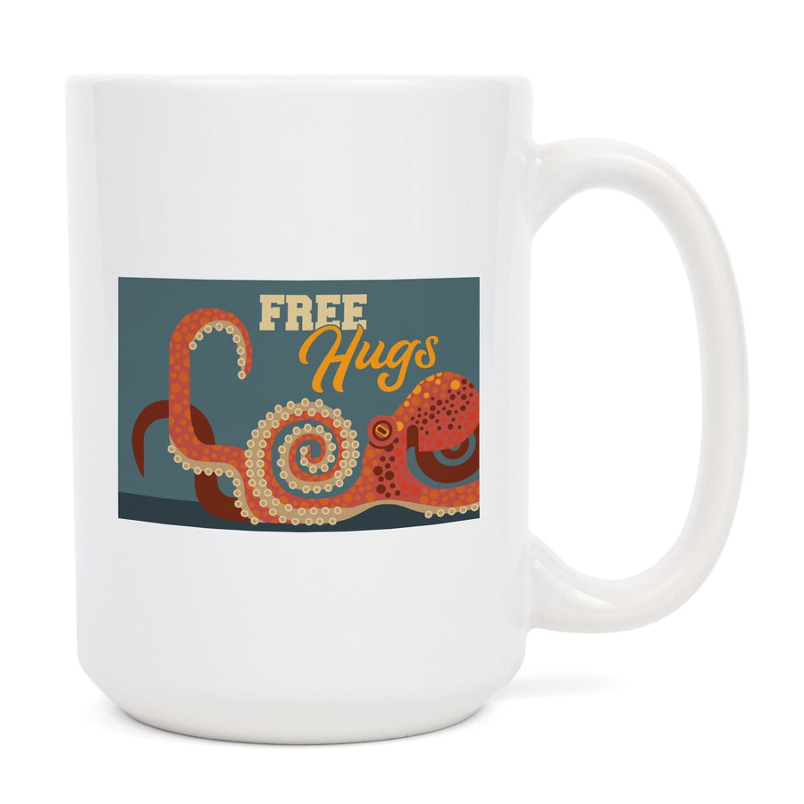 Octopus, Geometric, Free Hugs, Lantern Press Artwork, Ceramic Mug Mugs Lantern Press 