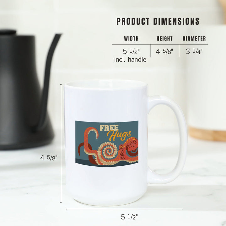 Octopus, Geometric, Free Hugs, Lantern Press Artwork, Ceramic Mug Mugs Lantern Press 