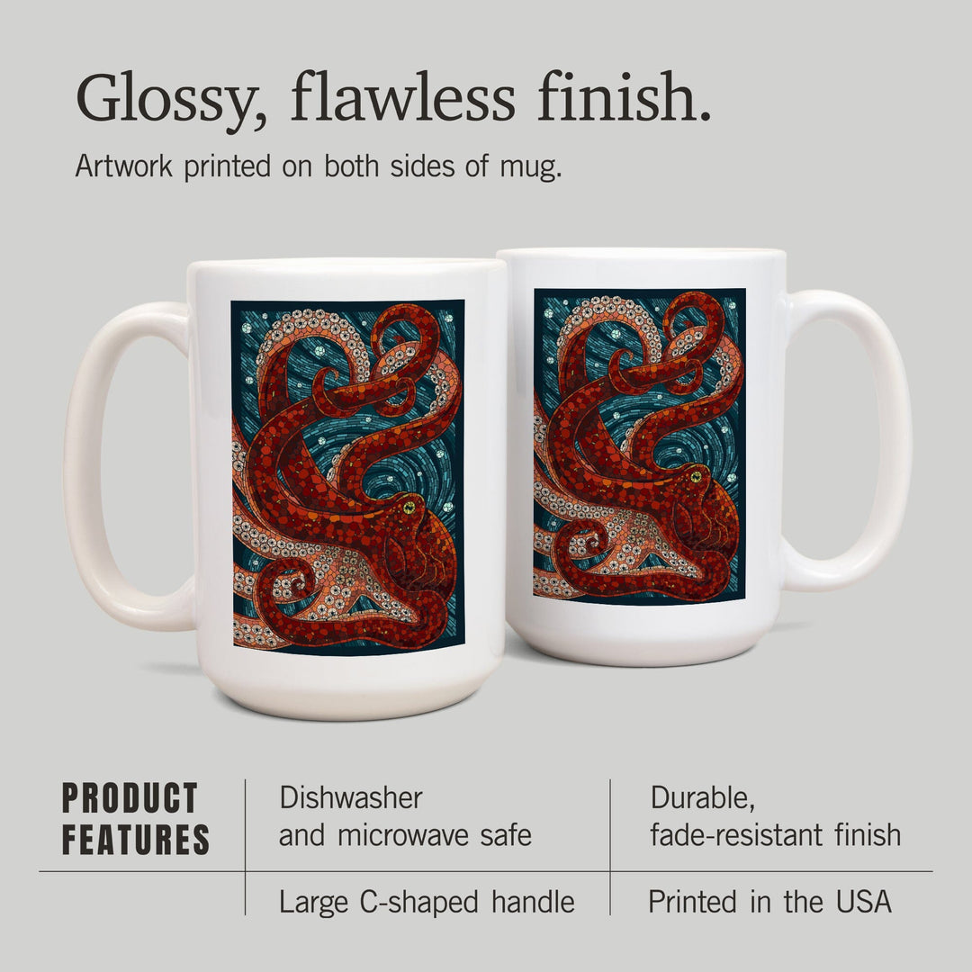 Octopus, Paper Mosaic, Ceramic Mug Mugs Lantern Press 