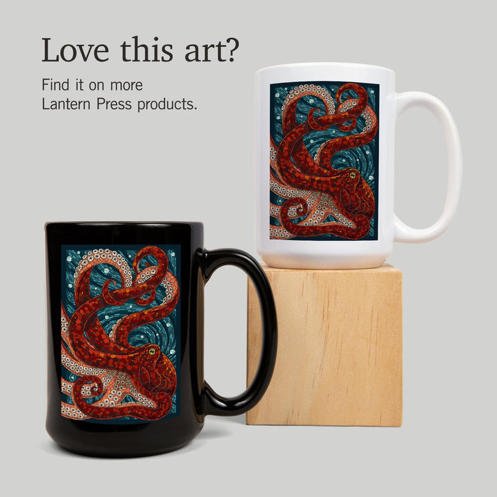 Octopus, Paper Mosaic, Ceramic Mug Mugs Lantern Press 