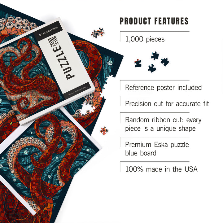Octopus, Paper Mosaic, Jigsaw Puzzle Puzzle Lantern Press 