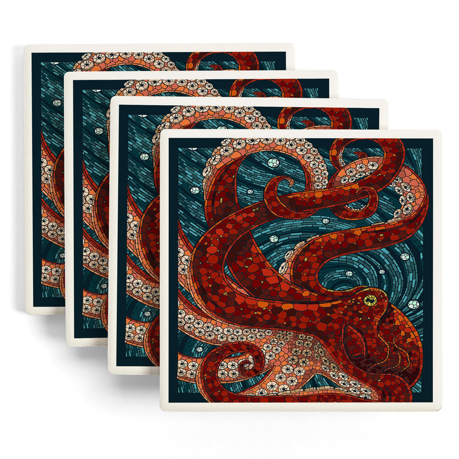 Octopus, Paper Mosaic, Lantern Press Artwork, Coaster Set Coasters Lantern Press 