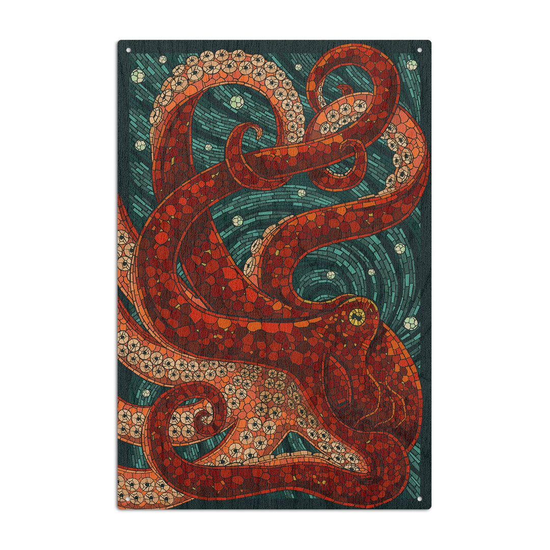 Octopus, Paper Mosaic, Lantern Press Artwork, Wood Signs and Postcards Wood Lantern Press 10 x 15 Wood Sign 