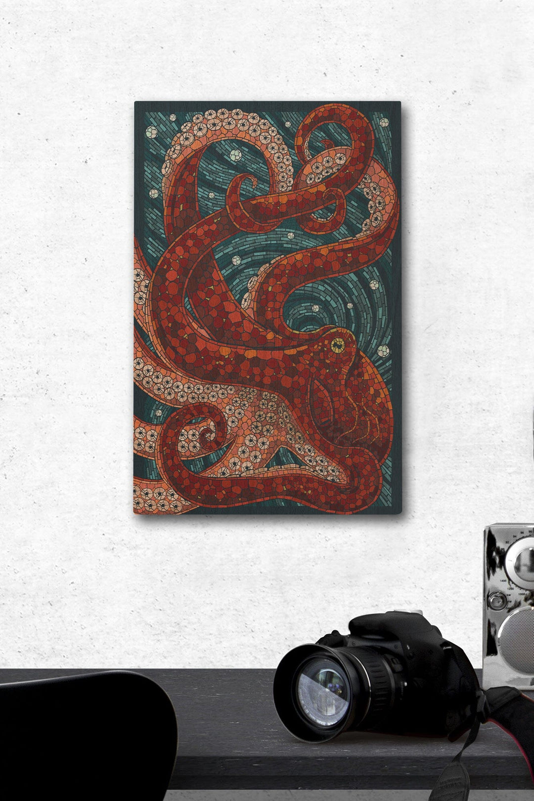 Octopus, Paper Mosaic, Lantern Press Artwork, Wood Signs and Postcards Wood Lantern Press 12 x 18 Wood Gallery Print 