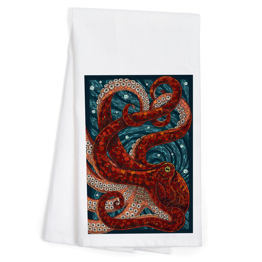 Octopus, Paper Mosaic, Organic Cotton Kitchen Tea Towels Kitchen Lantern Press 