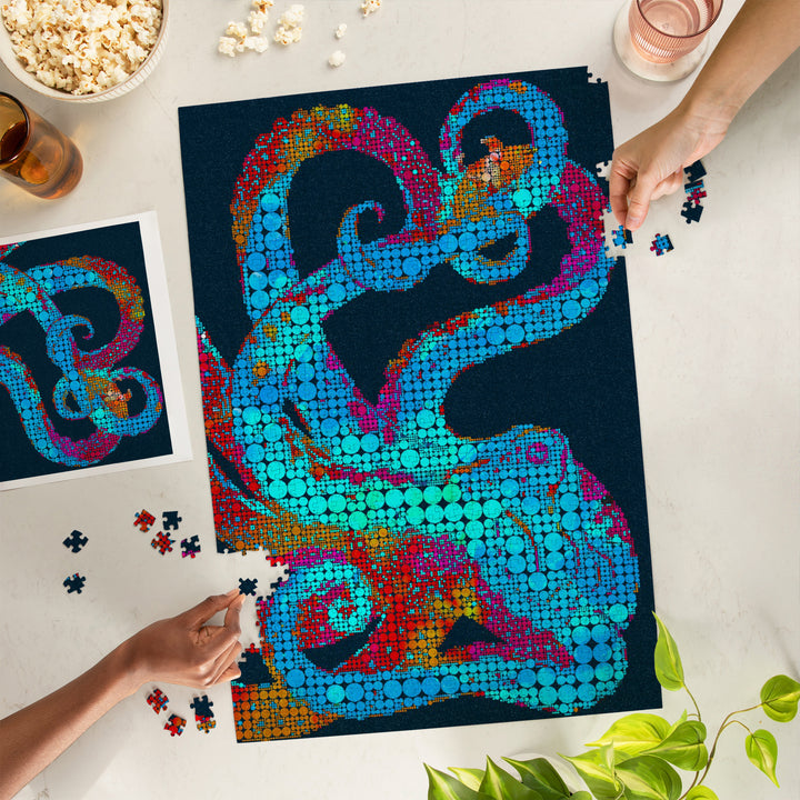 Octopus, Watercolor Dot Art, Jigsaw Puzzle Puzzle Lantern Press 