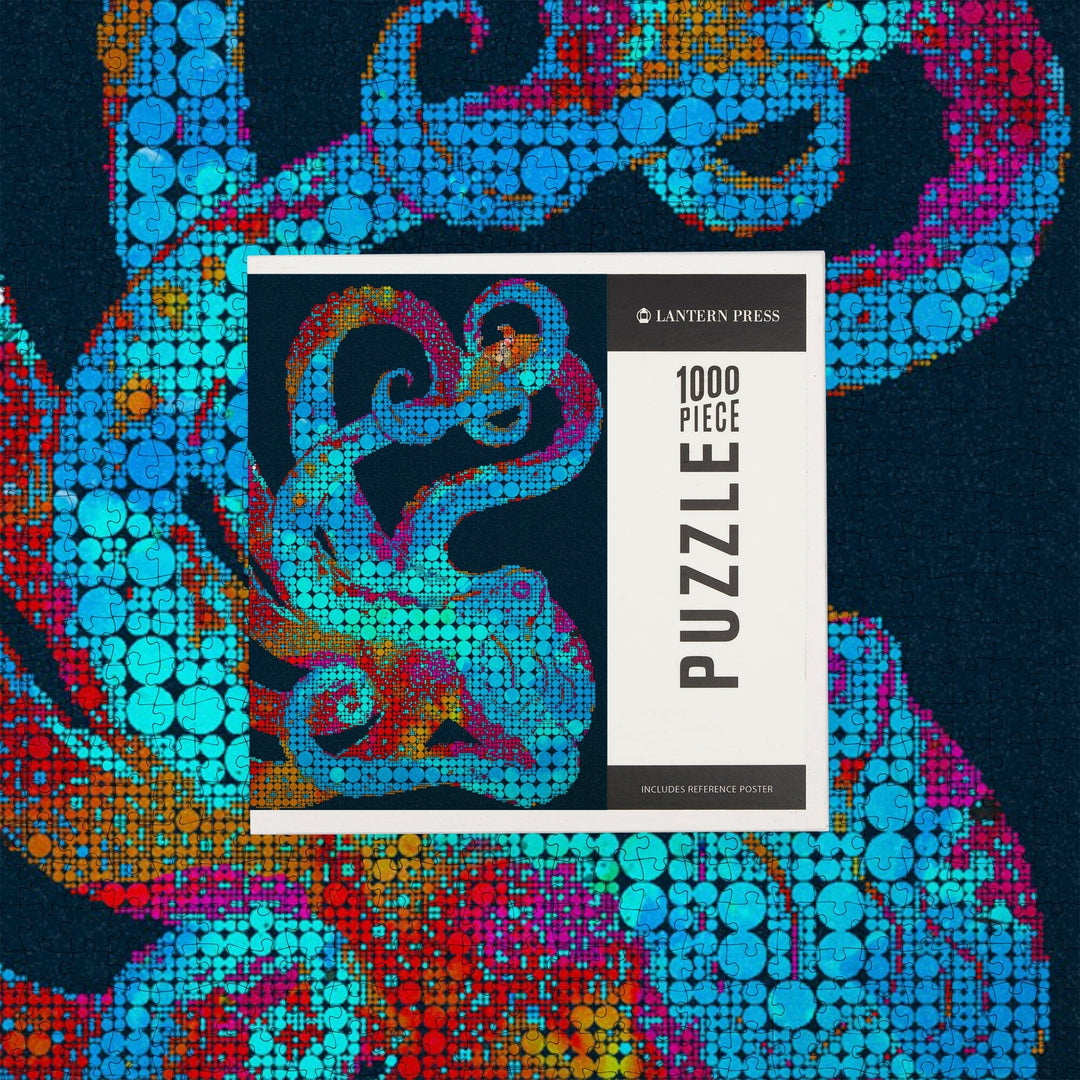 Octopus, Watercolor Dot Art, Jigsaw Puzzle Puzzle Lantern Press 