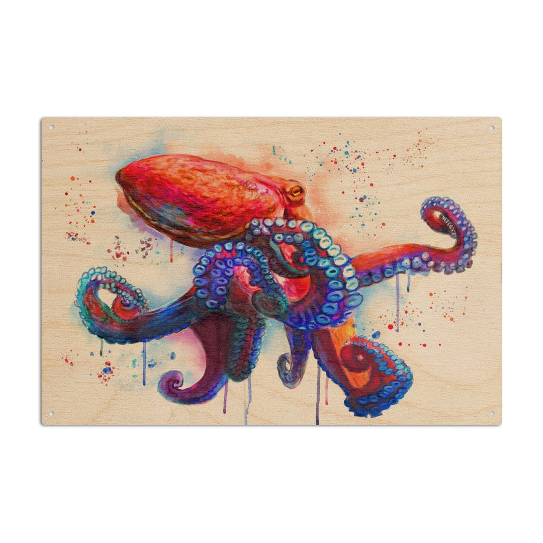 Octopus, Watercolor, Lantern Press Artwork, Wood Signs and Postcards Wood Lantern Press 10 x 15 Wood Sign 