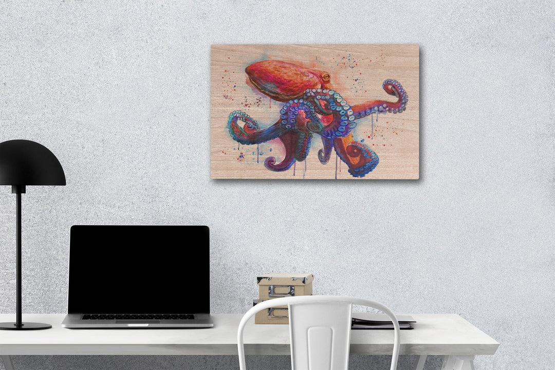 Octopus, Watercolor, Lantern Press Artwork, Wood Signs and Postcards Wood Lantern Press 12 x 18 Wood Gallery Print 