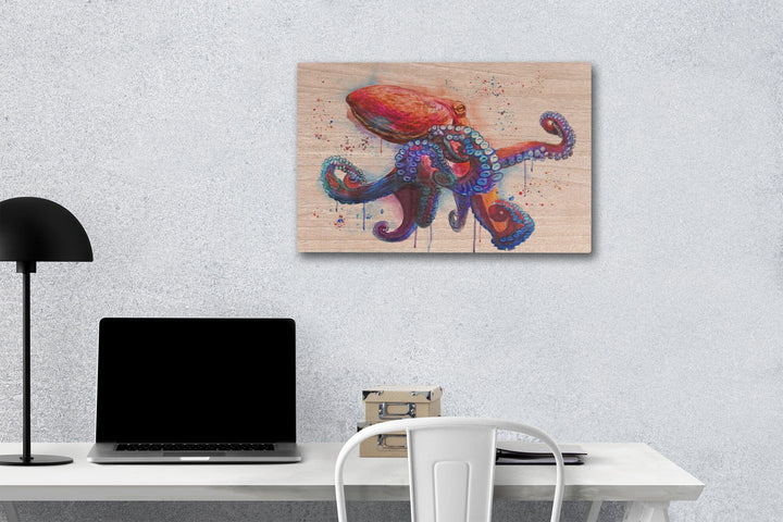 Octopus, Watercolor, Lantern Press Artwork, Wood Signs and Postcards Wood Lantern Press 12 x 18 Wood Gallery Print 