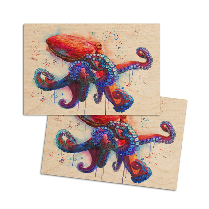 Octopus, Watercolor, Lantern Press Artwork, Wood Signs and Postcards Wood Lantern Press 4x6 Wood Postcard Set 