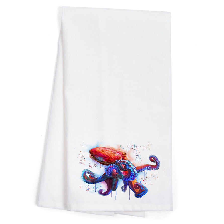 Octopus, Watercolor, Organic Cotton Kitchen Tea Towels Kitchen Lantern Press 