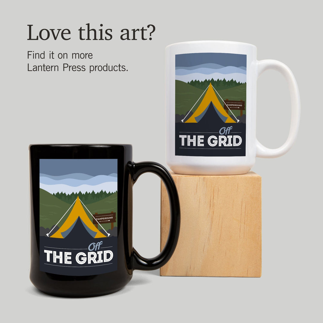 Off the Grid, Tent, Vector, Lantern Press Artwork, Ceramic Mug Mugs Lantern Press 