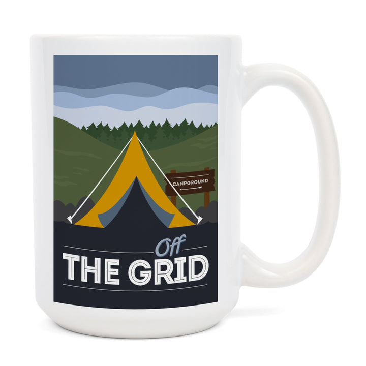 Off the Grid, Tent, Vector, Lantern Press Artwork, Ceramic Mug Mugs Lantern Press 