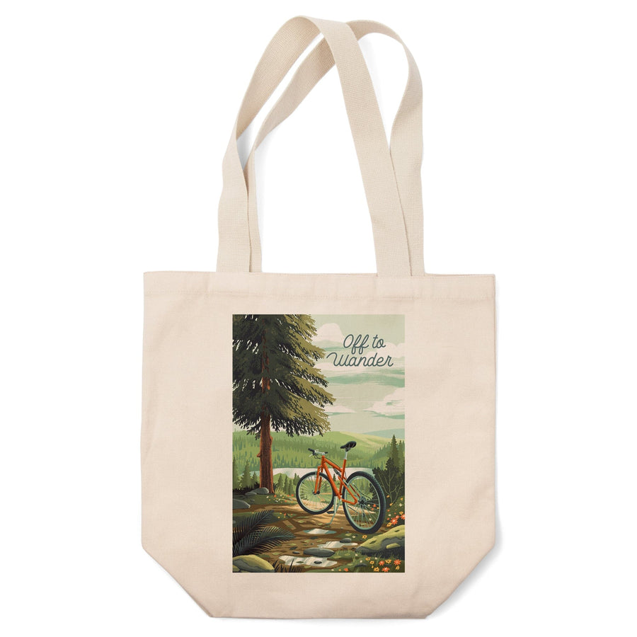 Off To Wander, Cycling with Hills, Evergreens, Tote Bag Totes Lantern Press 