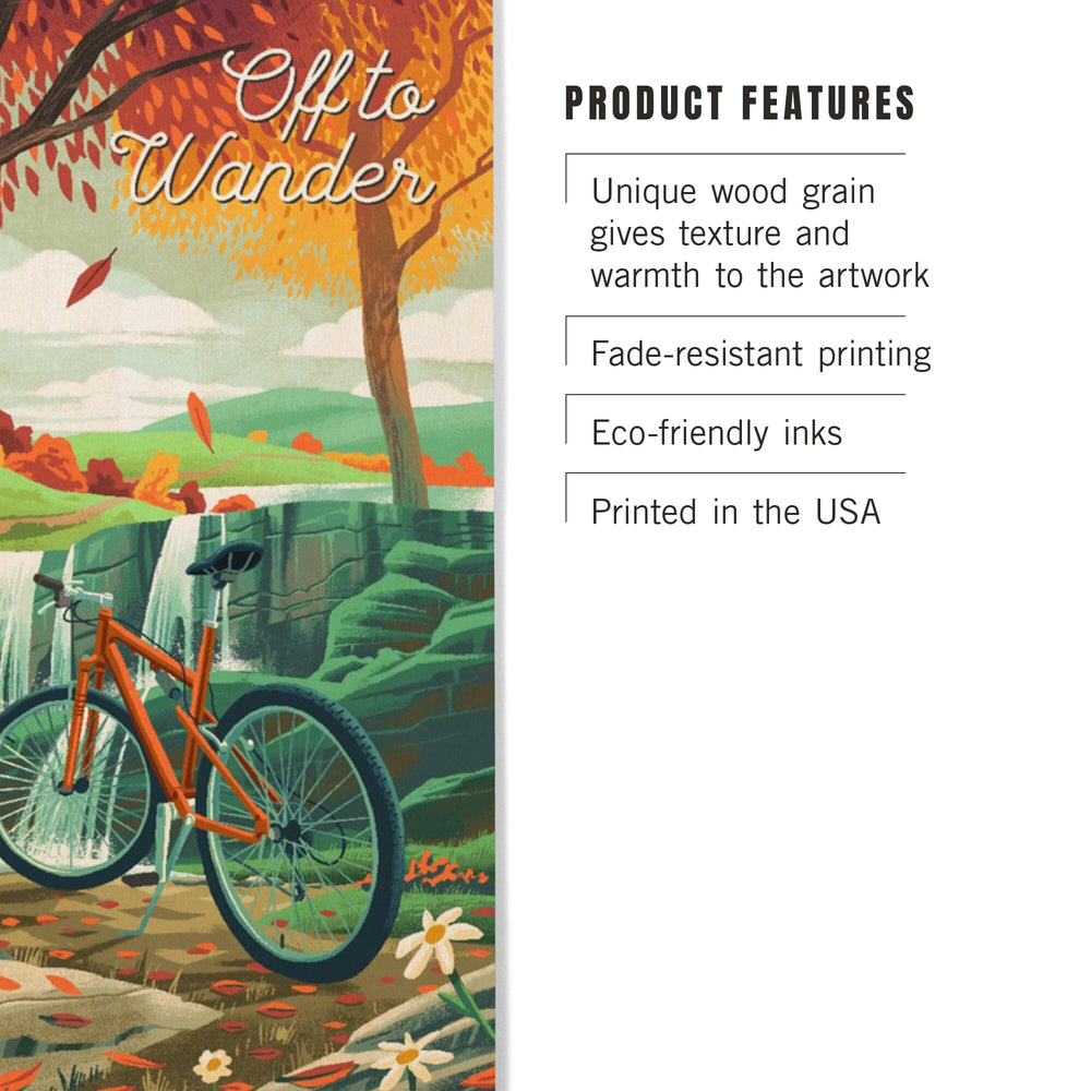 Off To Wander, Cycling with Hills, Fall Colors, Wood Signs and Postcards Wood Lantern Press 